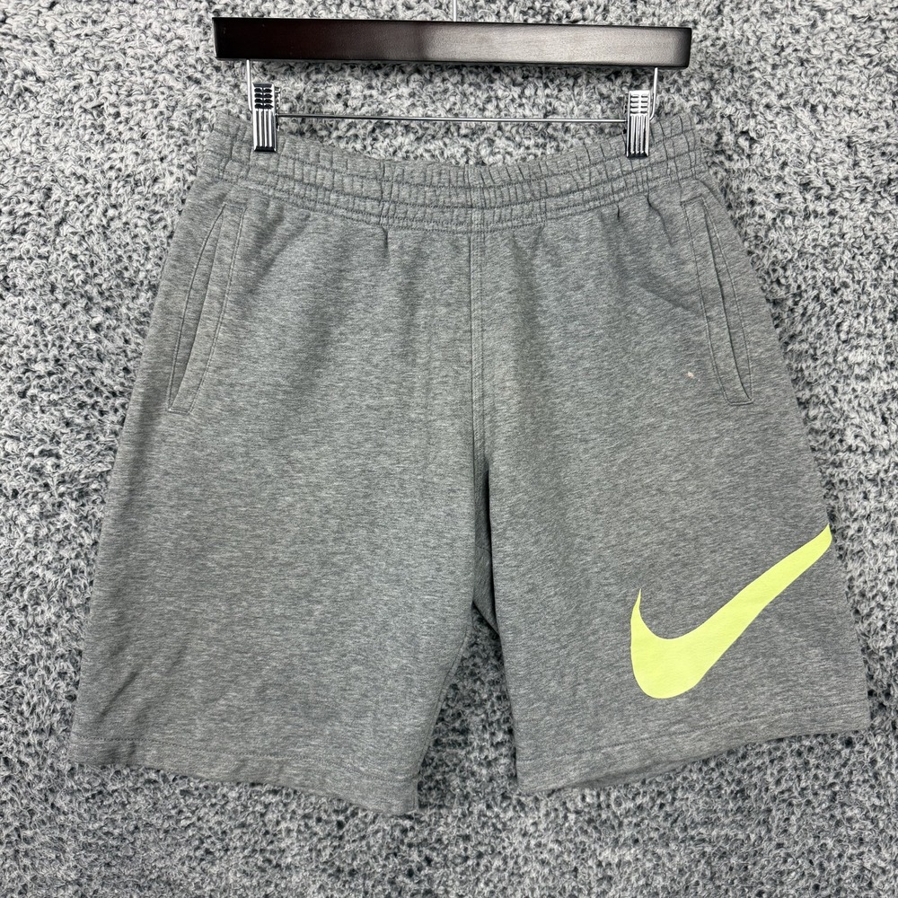Nike Shorts Mens Medium Gray 9" Fleece Sweats Big Swoosh Pockets 633523-091